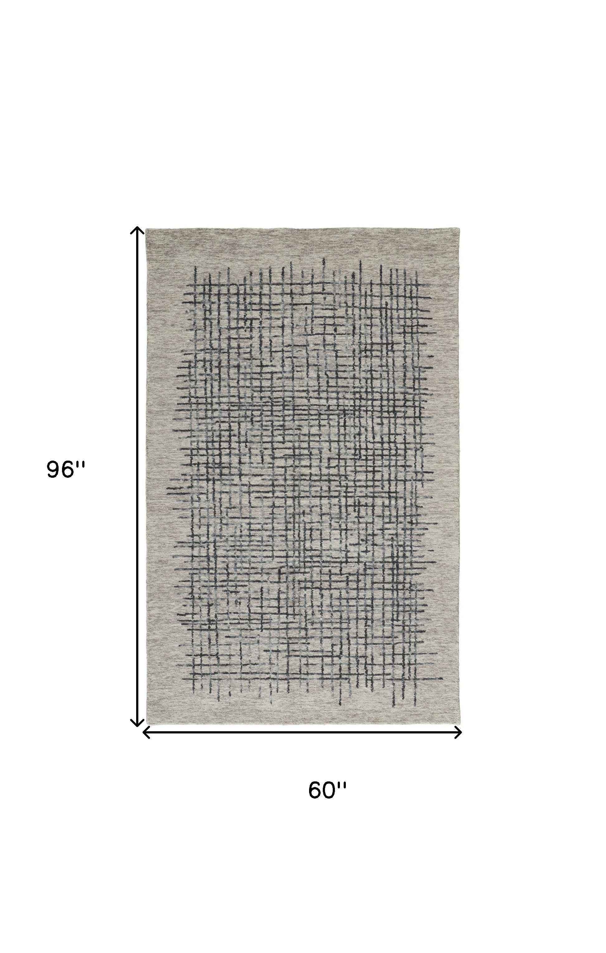 5' X 8' Gray Black And Tan Wool Plaid Tufted Handmade Stain Resistant Area Rug