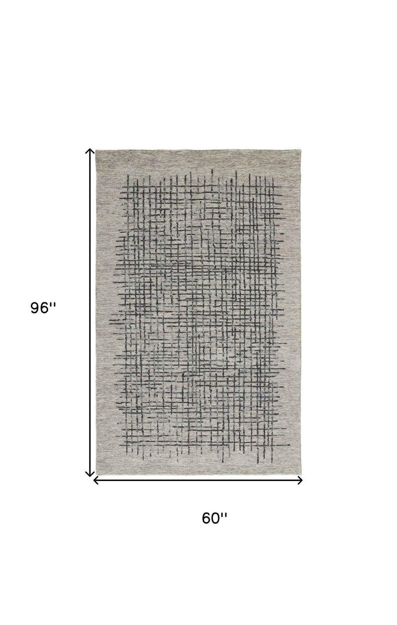 5' X 8' Gray Black And Tan Wool Plaid Tufted Handmade Stain Resistant Area Rug