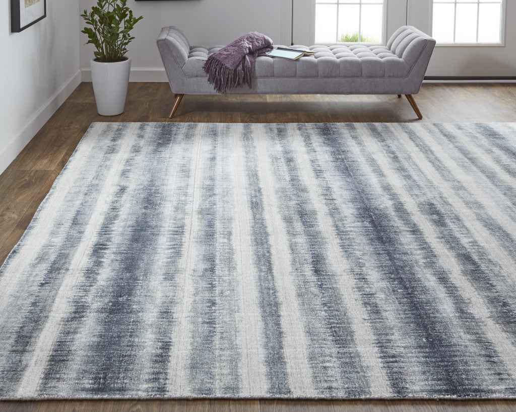 8' X 10' Ivory And Blue Abstract Hand Woven Area Rug
