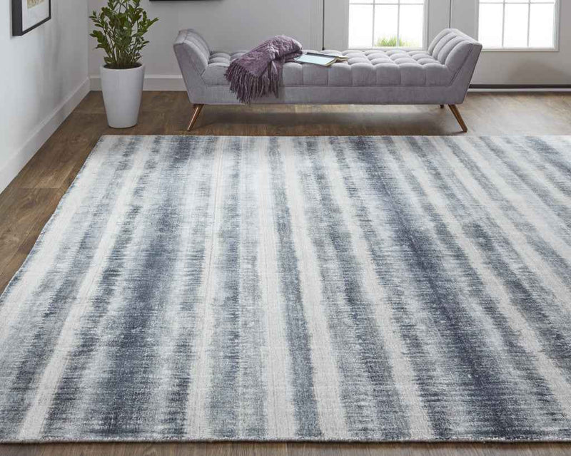 8' X 10' Ivory And Blue Abstract Hand Woven Area Rug