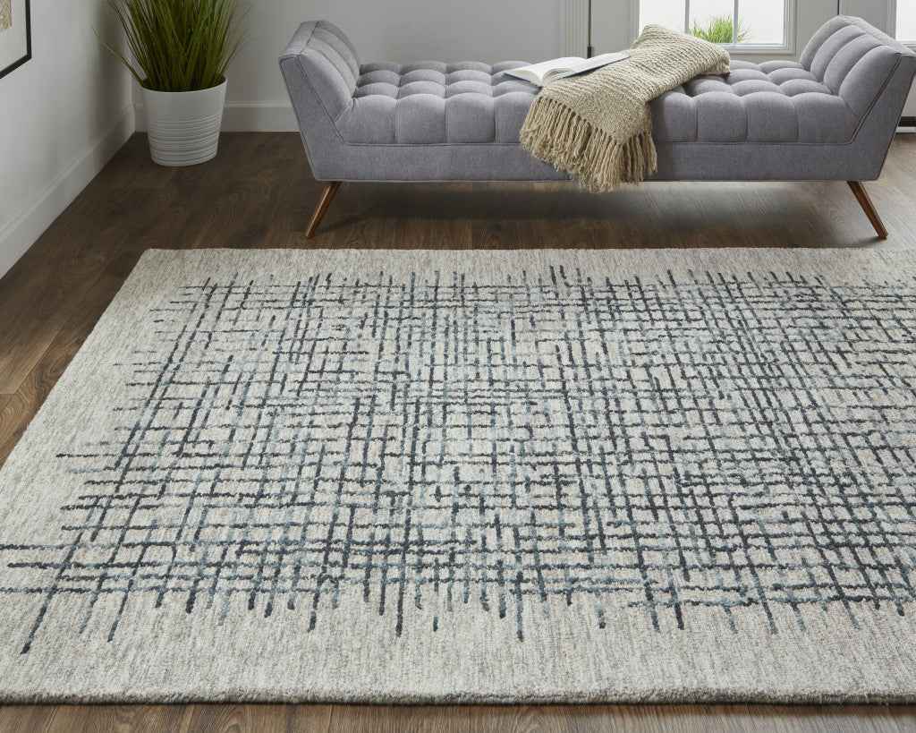 5' X 8' Gray Black And Tan Wool Plaid Tufted Handmade Stain Resistant Area Rug