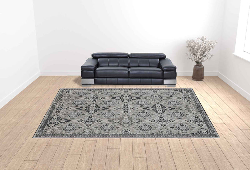 12' X 15' Gray And Black Floral Power Loom Area Rug