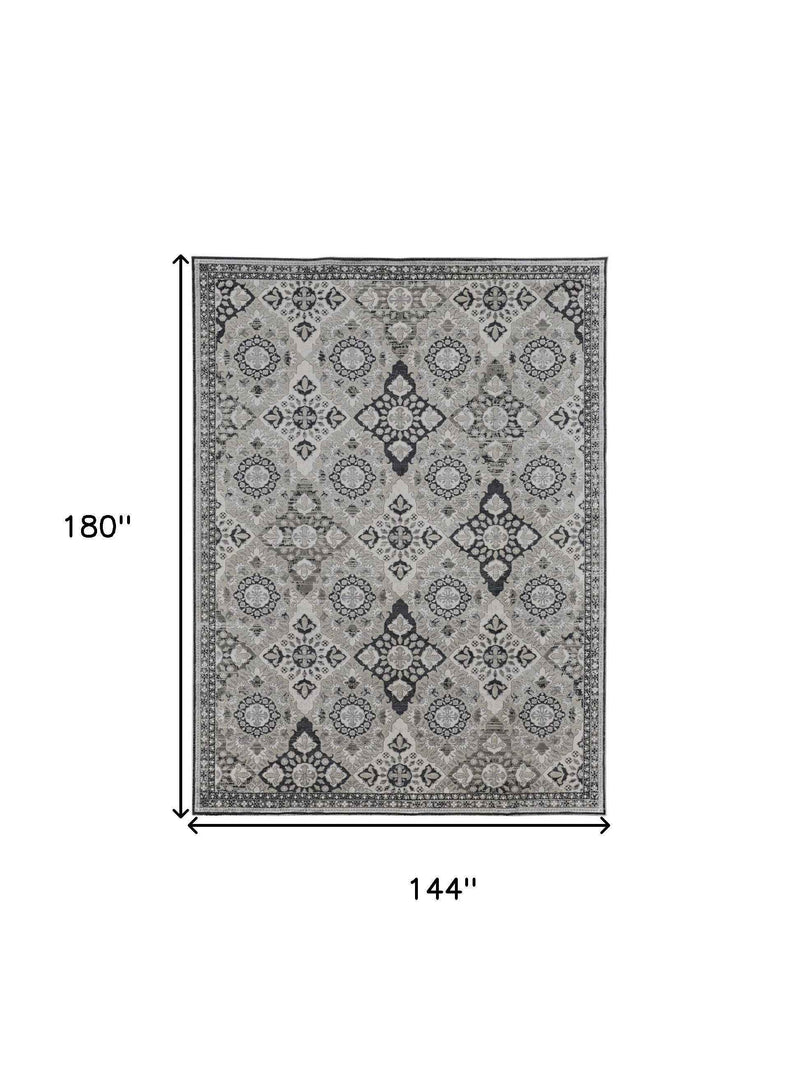 12' X 15' Gray And Black Floral Power Loom Area Rug