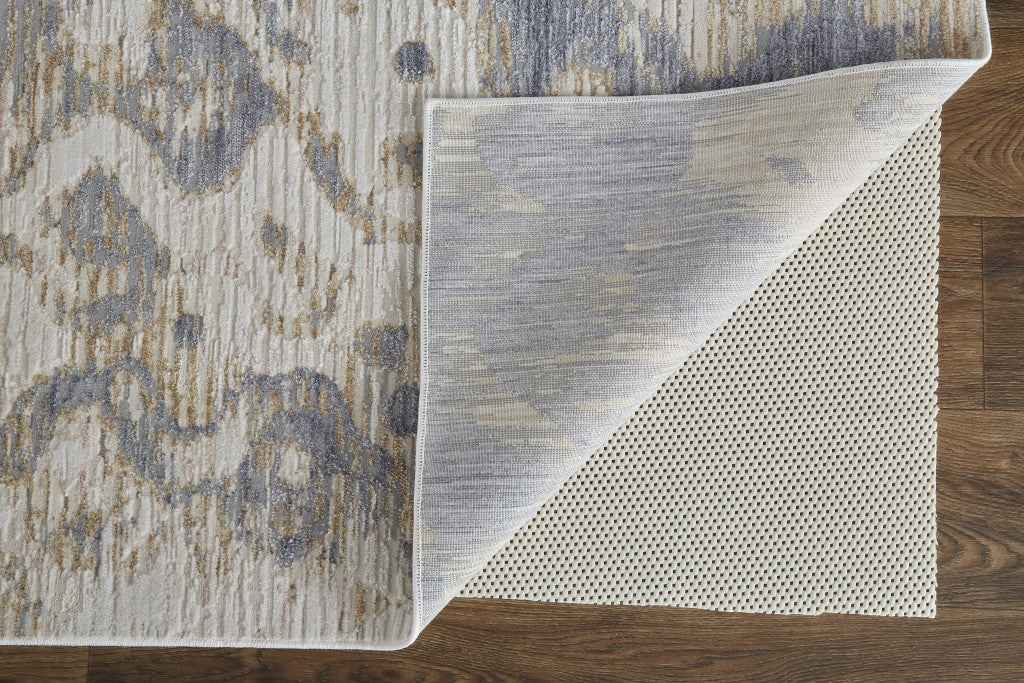 8' X 10' Tan Ivory And Blue Abstract Power Loom Distressed Area Rug