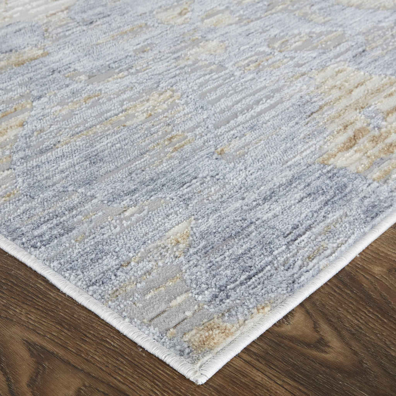 8' X 10' Tan Ivory And Blue Abstract Power Loom Distressed Area Rug