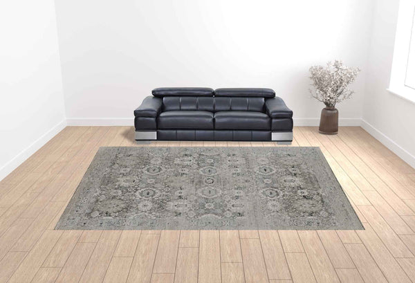 12' X 15' Gray And Silver Abstract Power Loom Distressed Area Rug