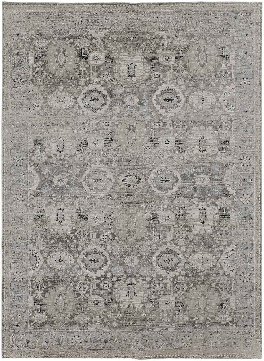 12' X 15' Gray And Silver Abstract Power Loom Distressed Area Rug