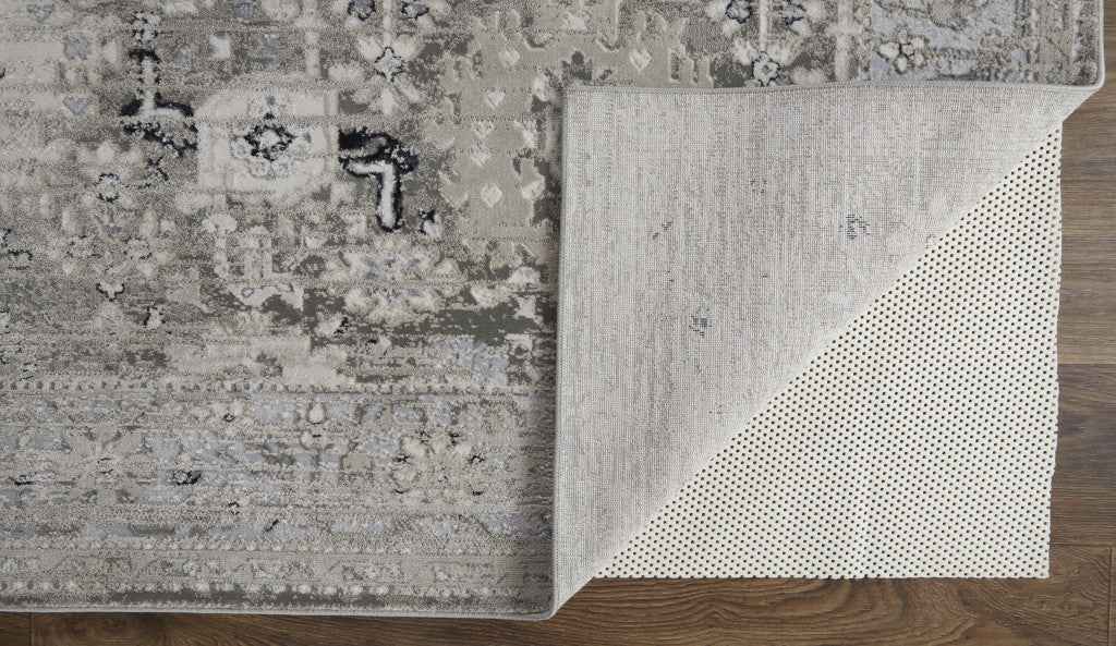 12' X 15' Gray And Silver Abstract Power Loom Distressed Area Rug