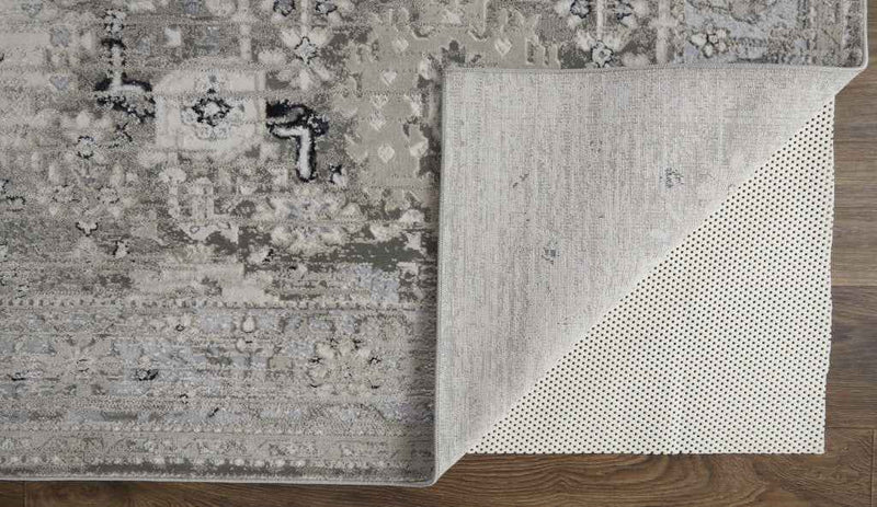 12' X 15' Gray And Silver Abstract Power Loom Distressed Area Rug