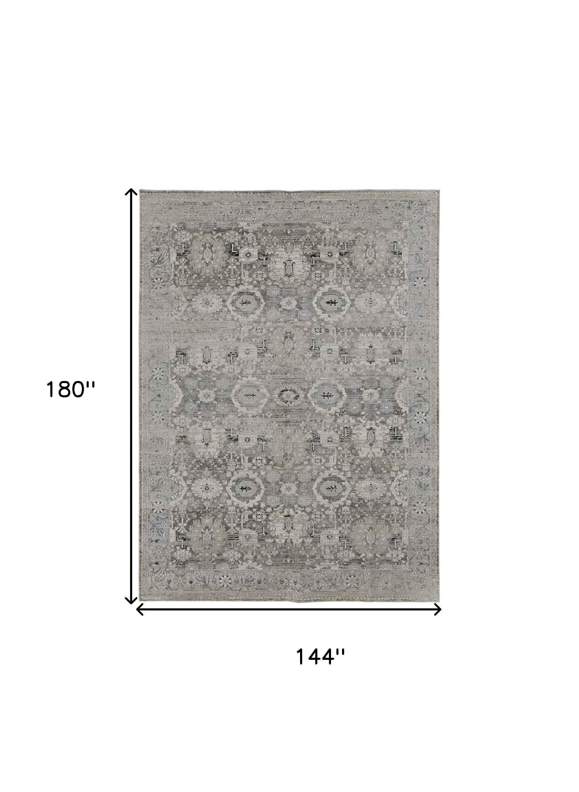 12' X 15' Gray And Silver Abstract Power Loom Distressed Area Rug