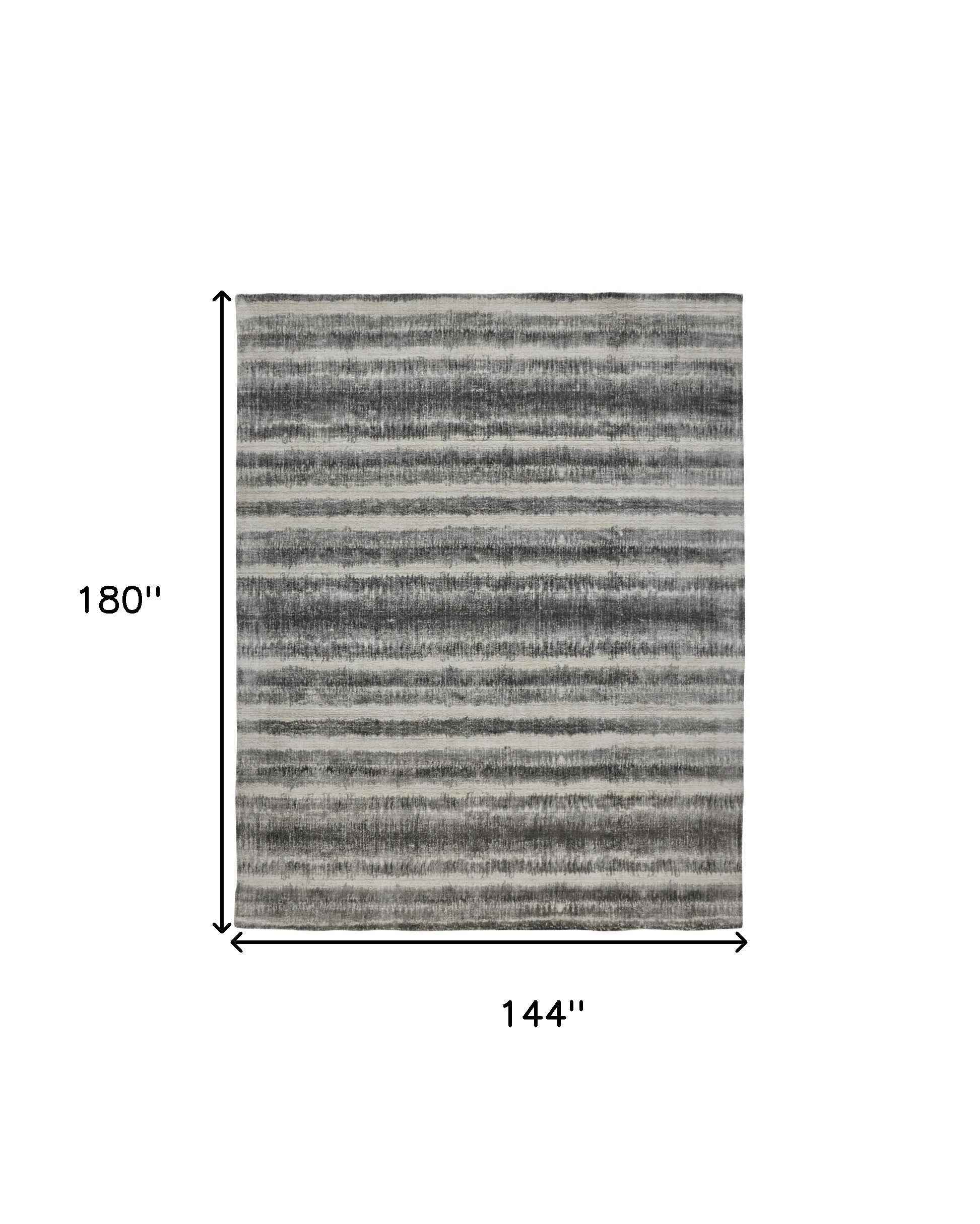 12' X 15' Gray Ivory And Black Abstract Hand Woven Area Rug