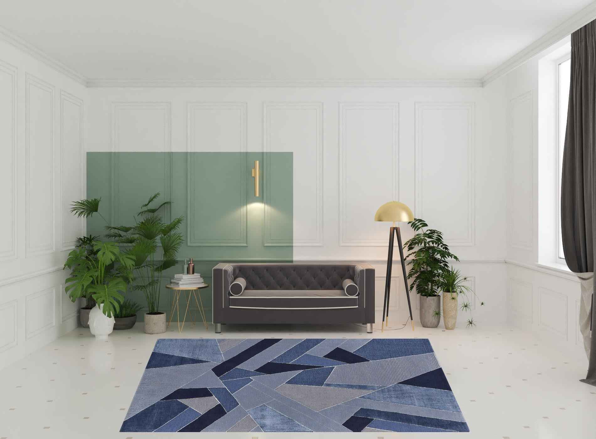 8' X 10' Blue And Silver Wool Geometric Tufted Handmade Area Rug