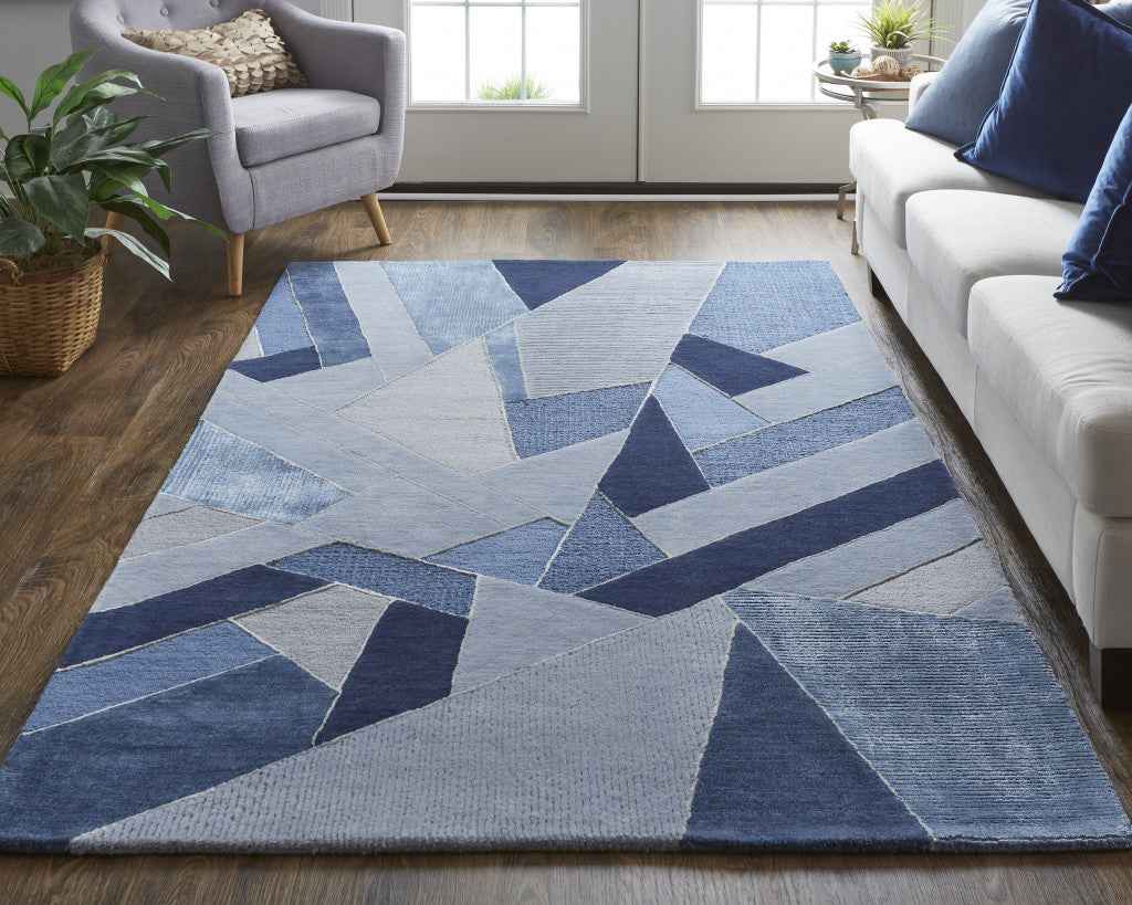 8' X 10' Blue And Silver Wool Geometric Tufted Handmade Area Rug