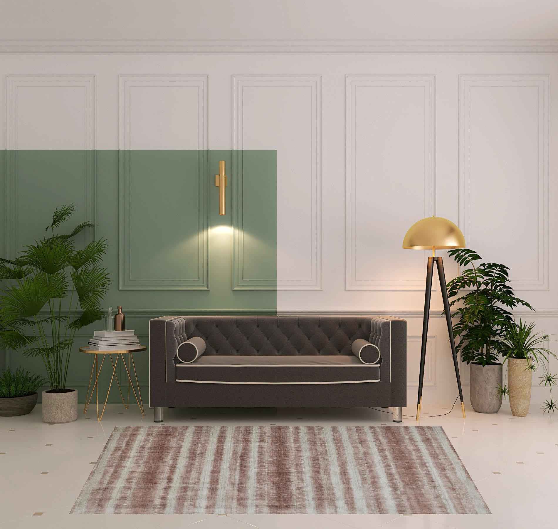 5' X 8' Tan Ivory And Pink Abstract Hand Woven Area Rug