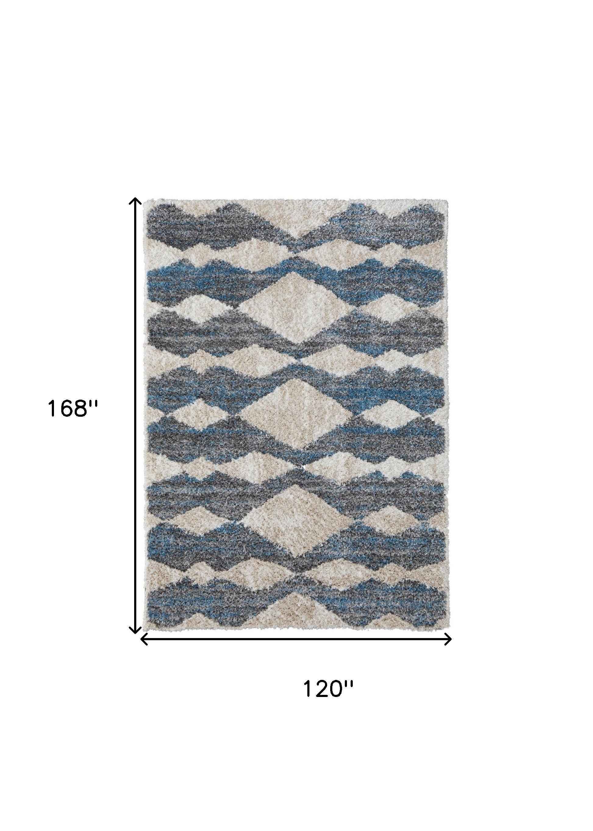 10' X 14' Ivory Gray And Blue Chevron Power Loom Stain Resistant Area Rug