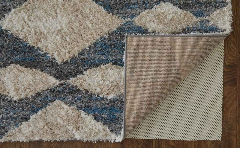 10' X 14' Ivory Gray And Blue Chevron Power Loom Stain Resistant Area Rug