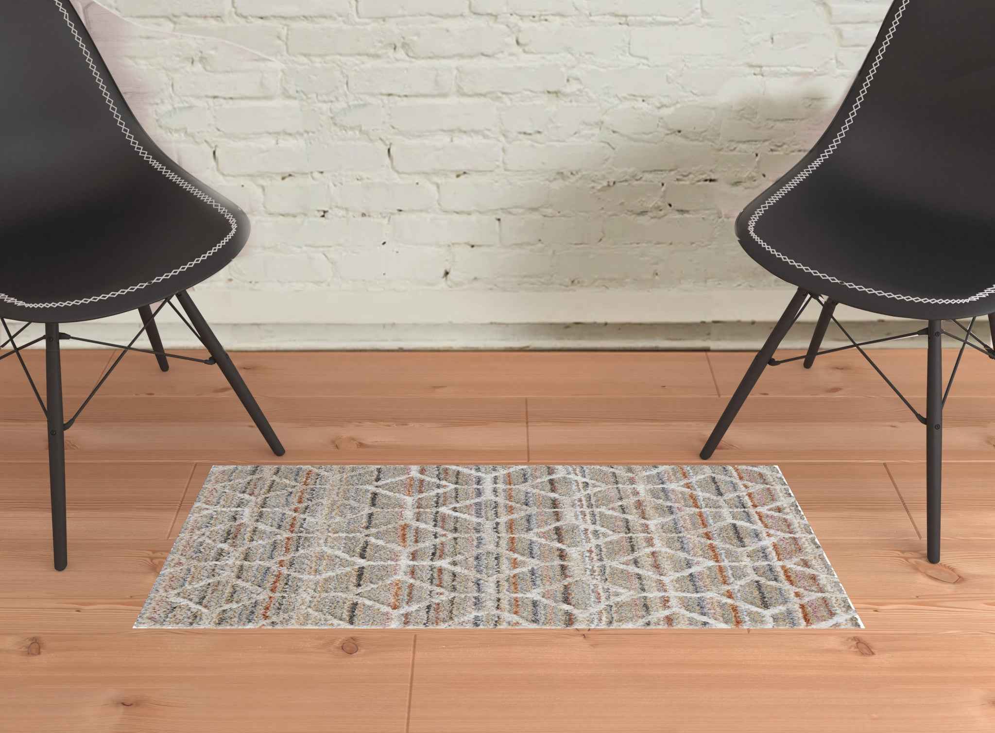 2' X 3' Tan Taupe And Ivory Geometric Power Loom Stain Resistant Area Rug