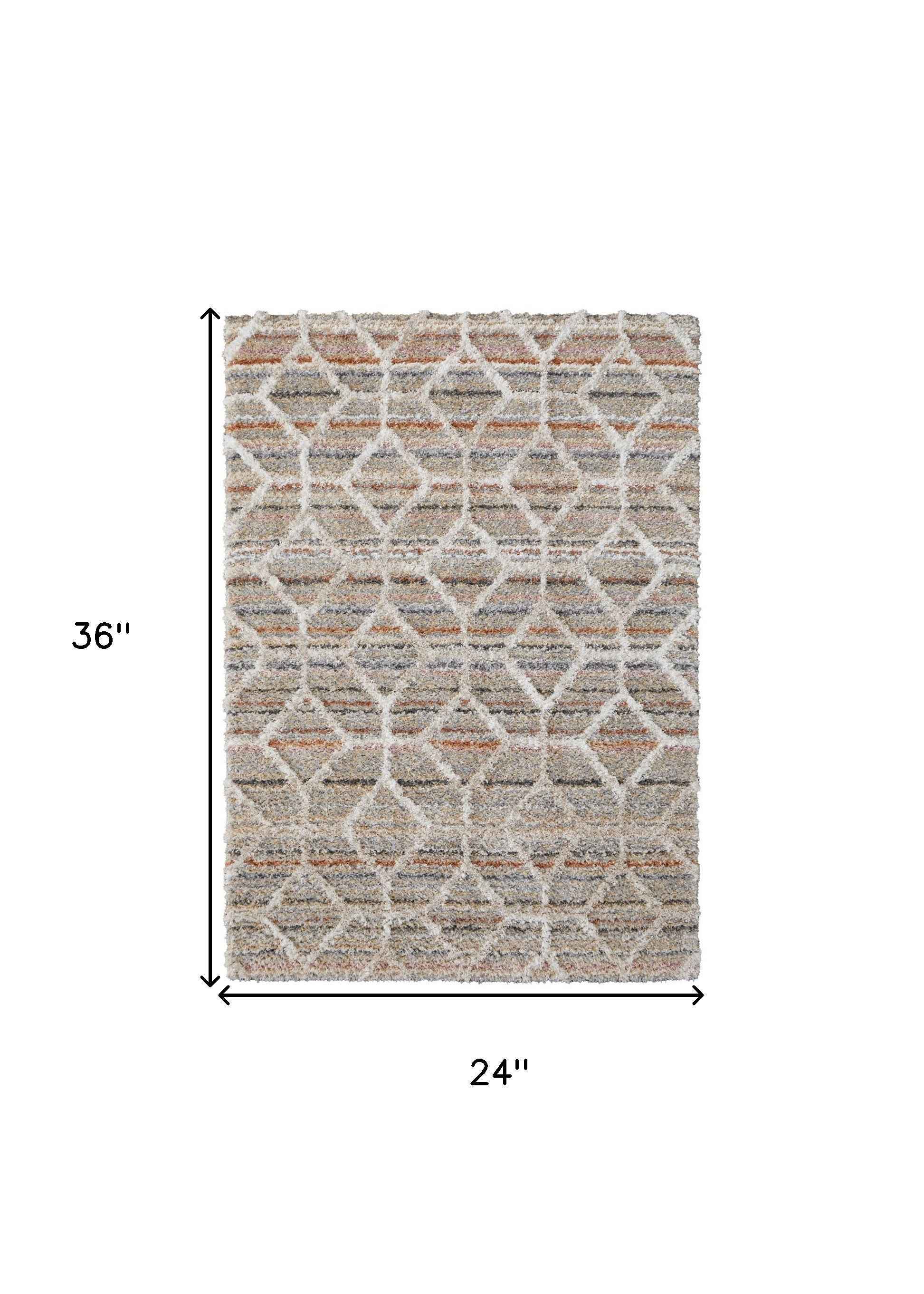 2' X 3' Tan Taupe And Ivory Geometric Power Loom Stain Resistant Area Rug