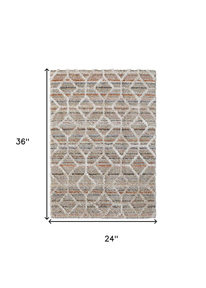 2' X 3' Tan Taupe And Ivory Geometric Power Loom Stain Resistant Area Rug
