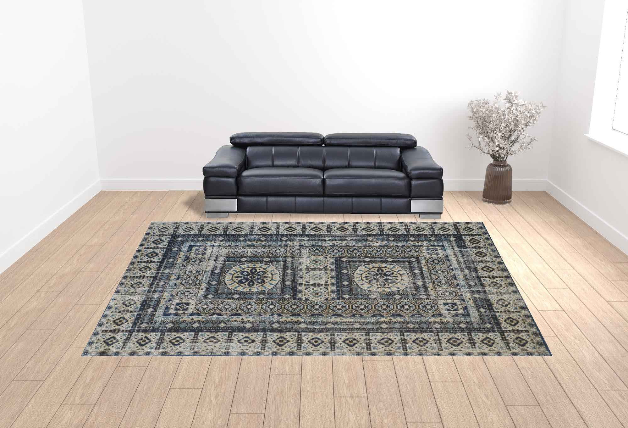 13' X 15' Abstract Power Loom Distressed Area Rug