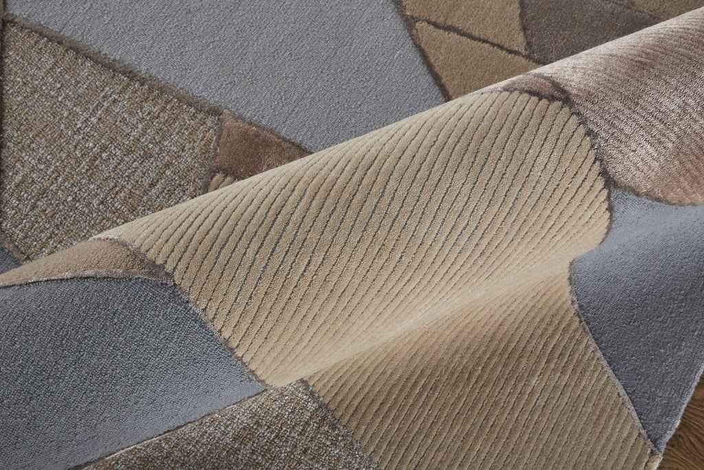 10' X 14' Tan Brown And Blue Wool Geometric Tufted Handmade Area Rug