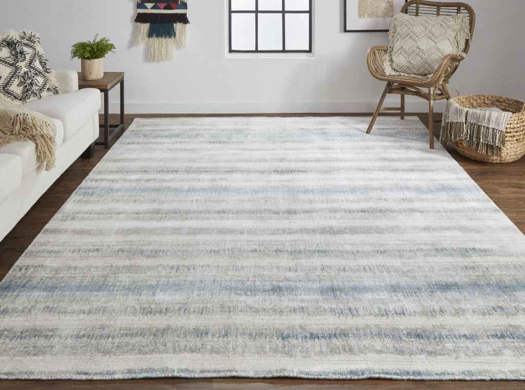12' X 15' Gray Blue And Green Abstract Hand Woven Area Rug