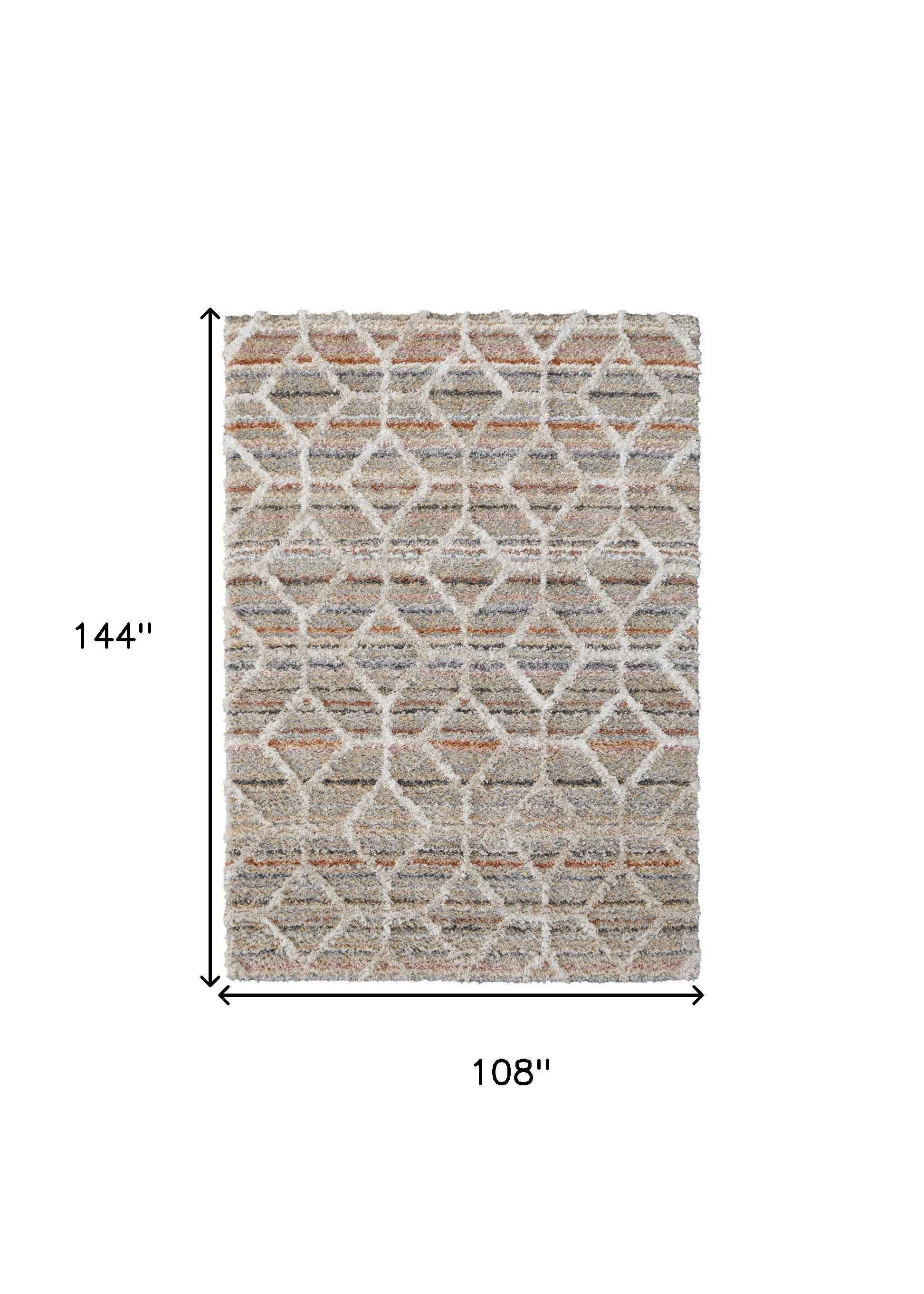 9' X 12' Tan Taupe And Ivory Geometric Power Loom Stain Resistant Area Rug