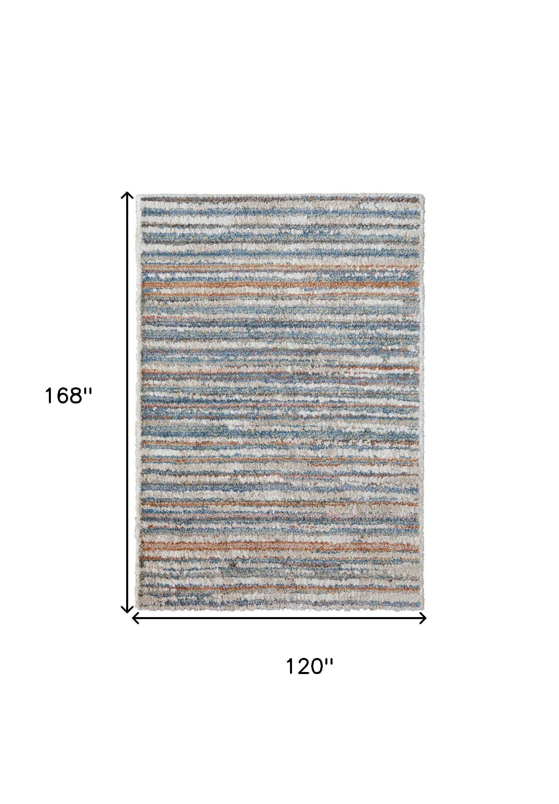 10' X 14' Ivory Blue And Orange Striped Power Loom Stain Resistant Area Rug