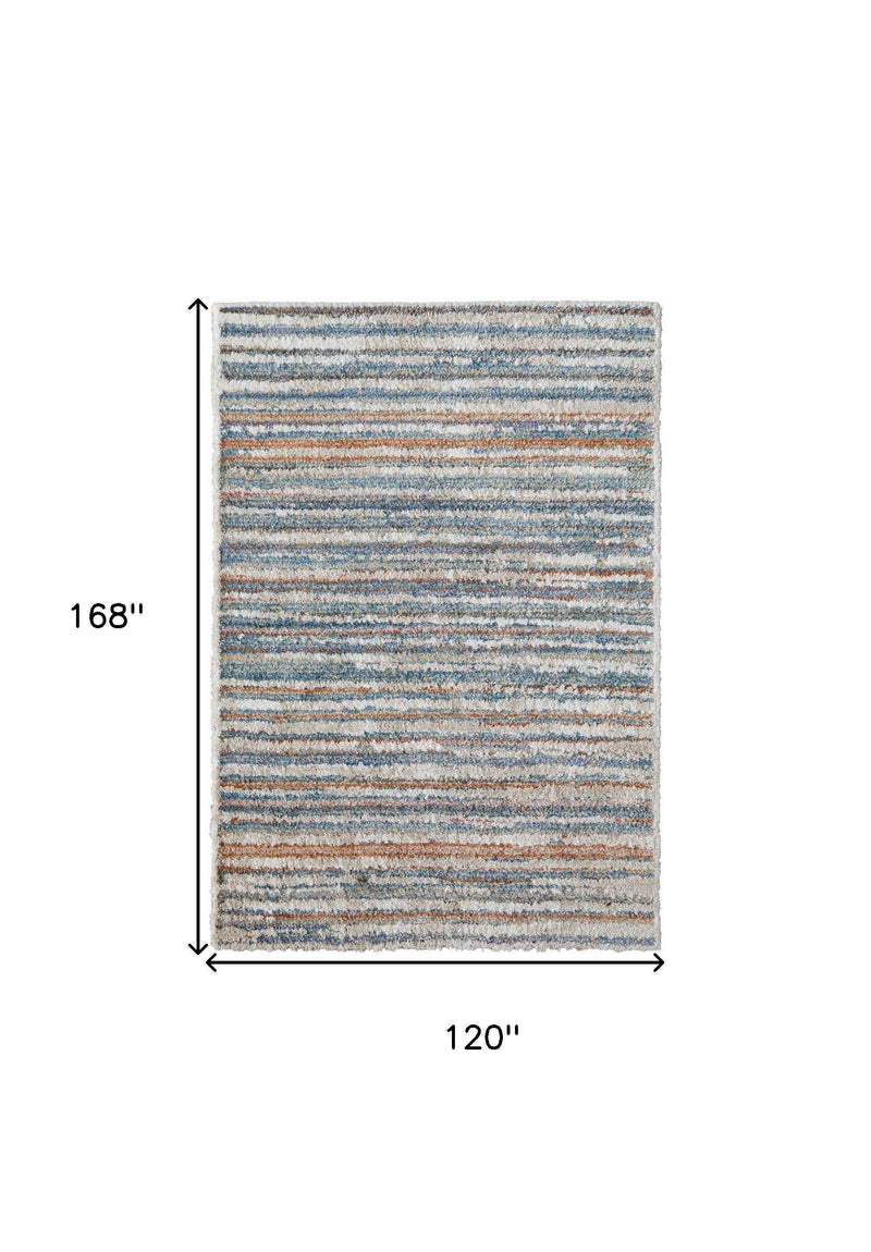 10' X 14' Ivory Blue And Orange Striped Power Loom Stain Resistant Area Rug