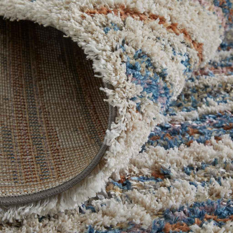 10' X 14' Ivory Blue And Orange Striped Power Loom Stain Resistant Area Rug