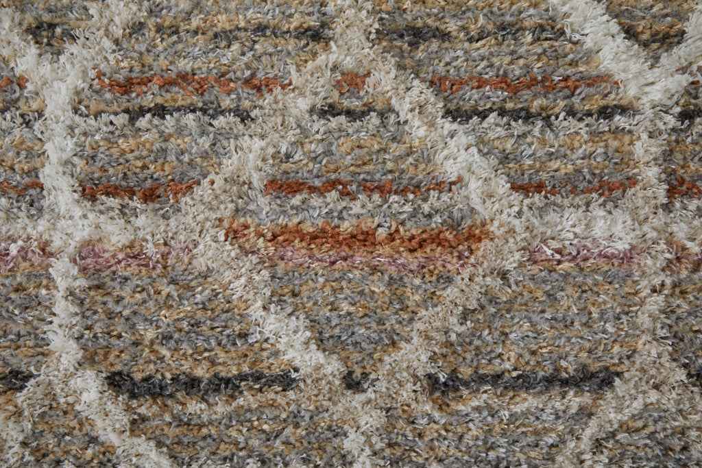 8' Tan Taupe And Ivory Geometric Power Loom Stain Resistant Runner Rug