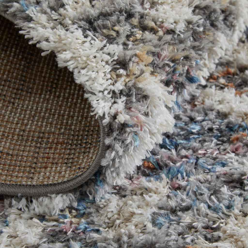 8' Ivory Gray And Taupe Geometric Power Loom Stain Resistant Runner Rug