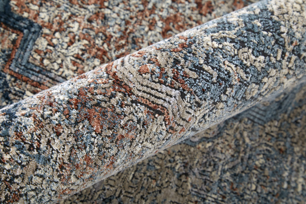 10' Blue Red And Gray Floral Runner Rug With Fringe - Home & Garden