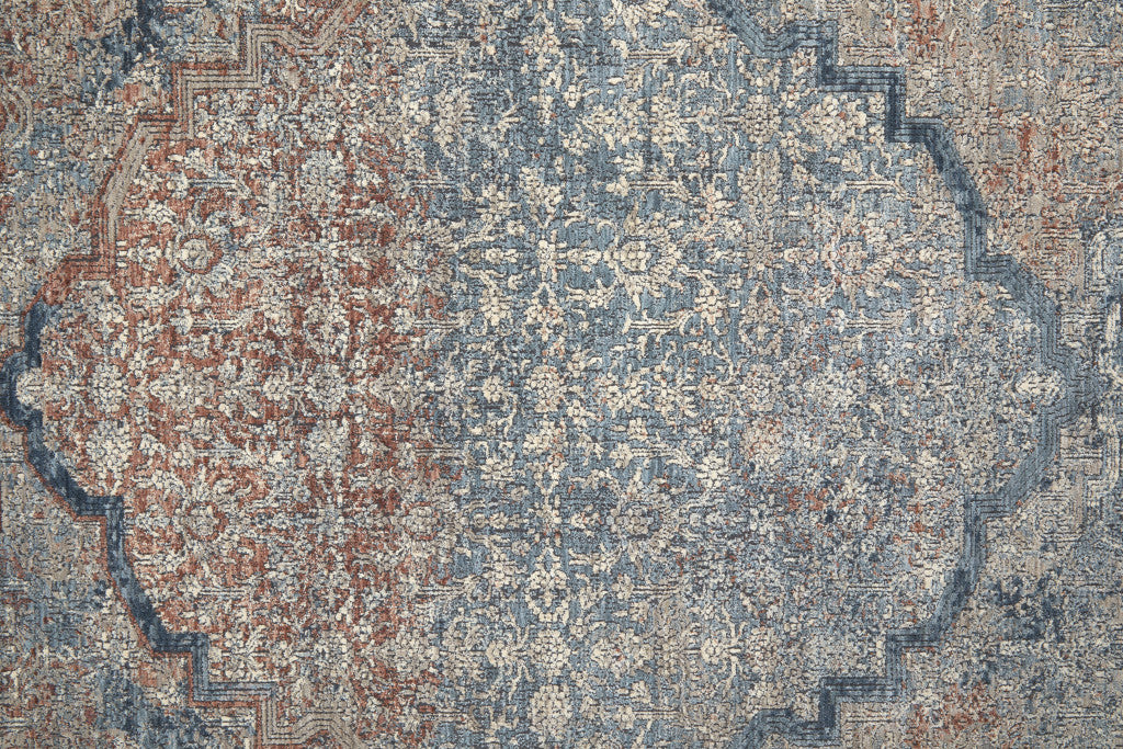 10' Blue Red And Gray Floral Runner Rug With Fringe - Home & Garden