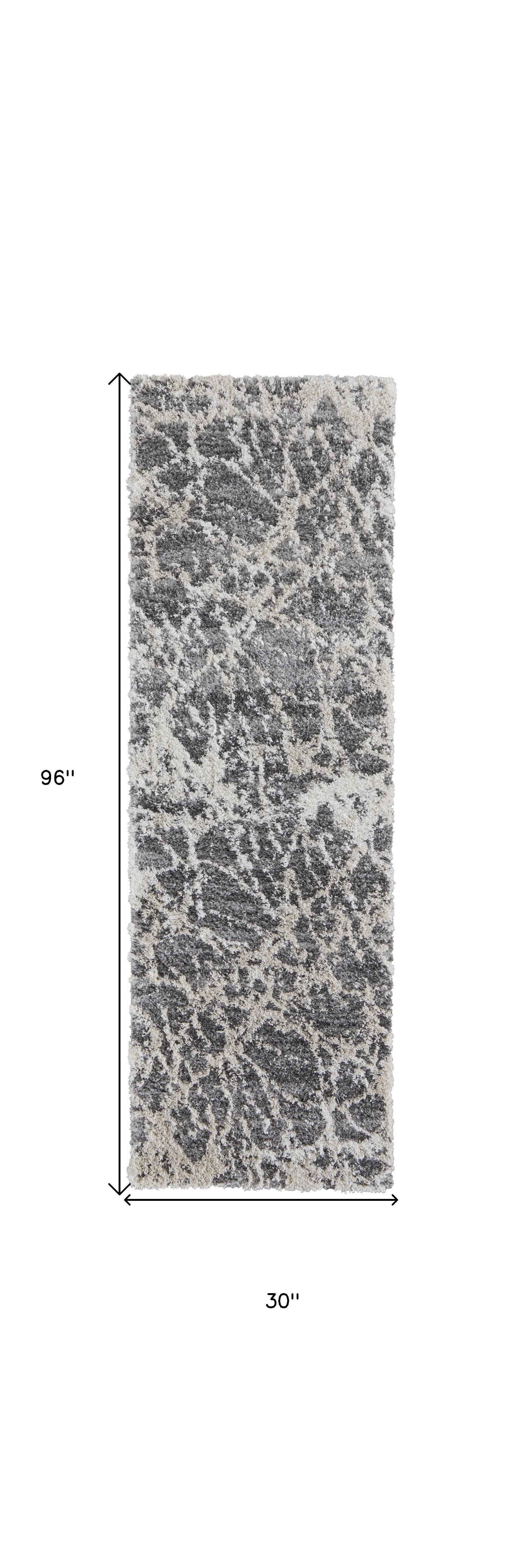 8' Gray And Ivory Abstract Power Loom Stain Resistant Runner Rug