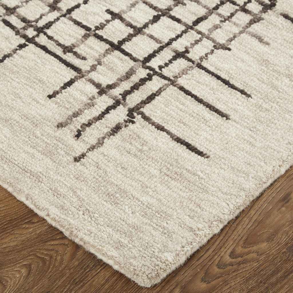 2' X 3' Tan And Brown Wool Plaid Tufted Handmade Stain Resistant Area Rug
