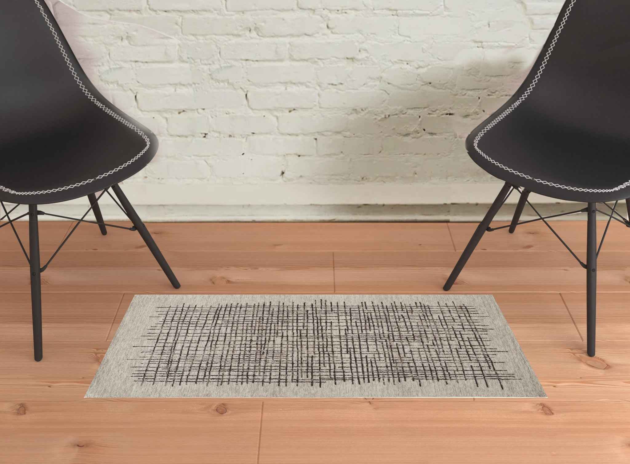 2' X 3' Tan And Brown Wool Plaid Tufted Handmade Stain Resistant Area Rug