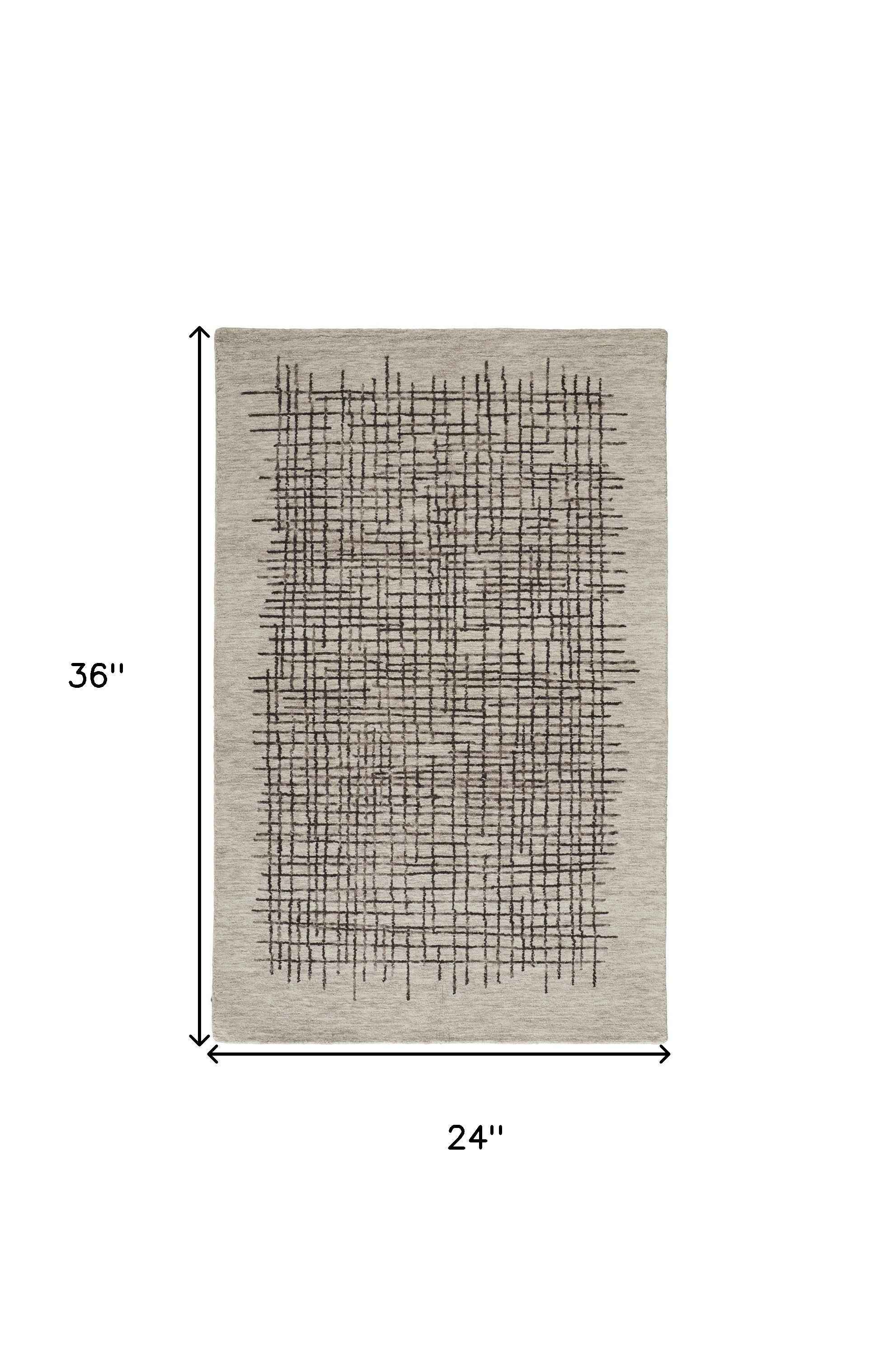 2' X 3' Tan And Brown Wool Plaid Tufted Handmade Stain Resistant Area Rug