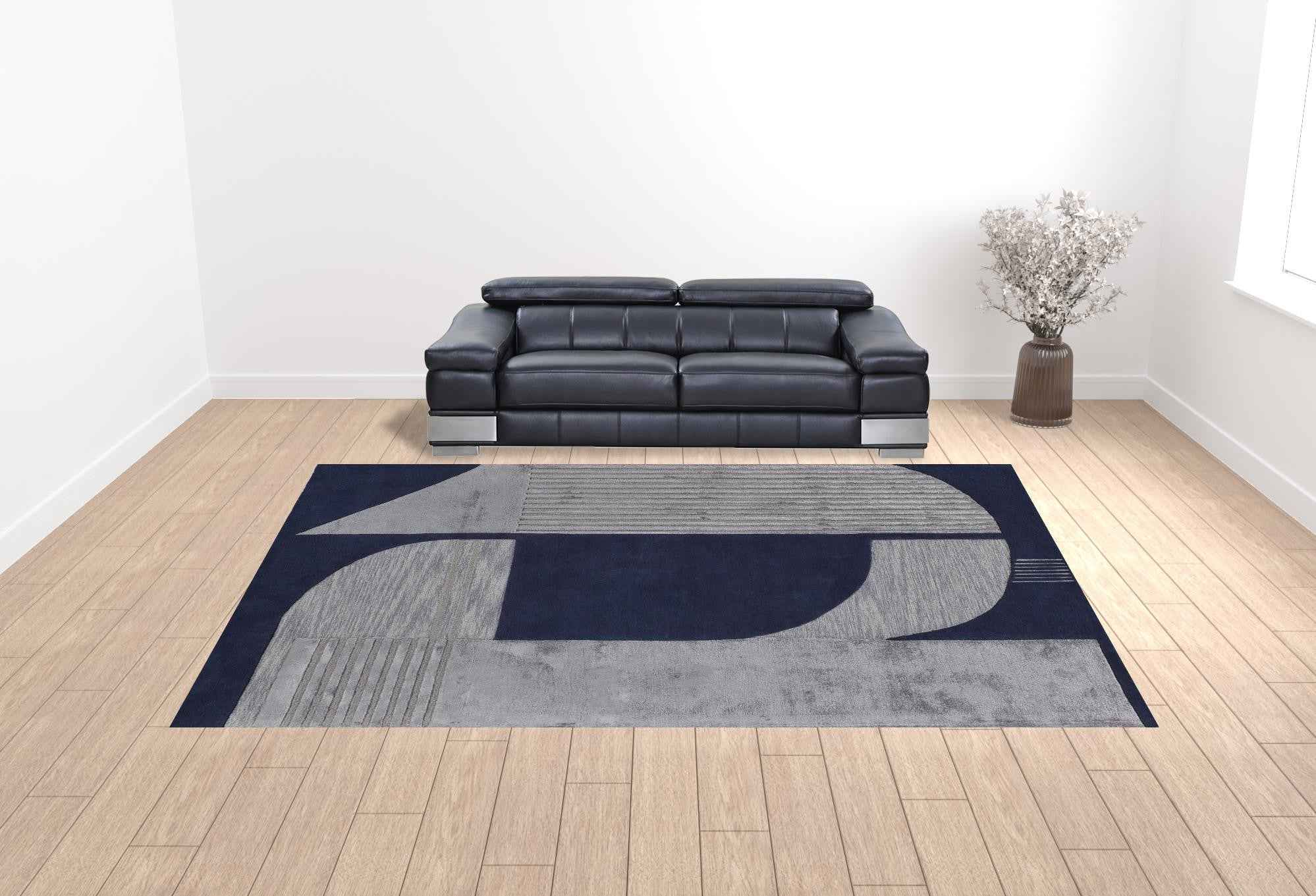 12' X 15' Blue And Silver Wool Geometric Tufted Handmade Area Rug