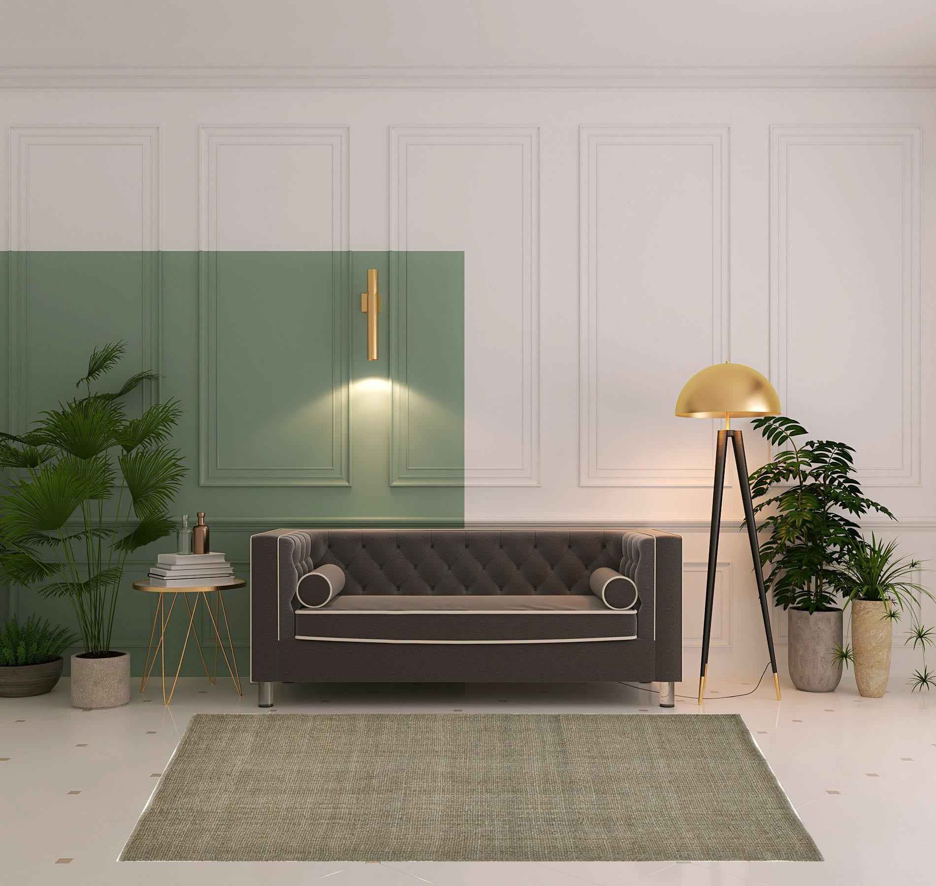 5' X 8' Green And Tan Hand Woven Area Rug