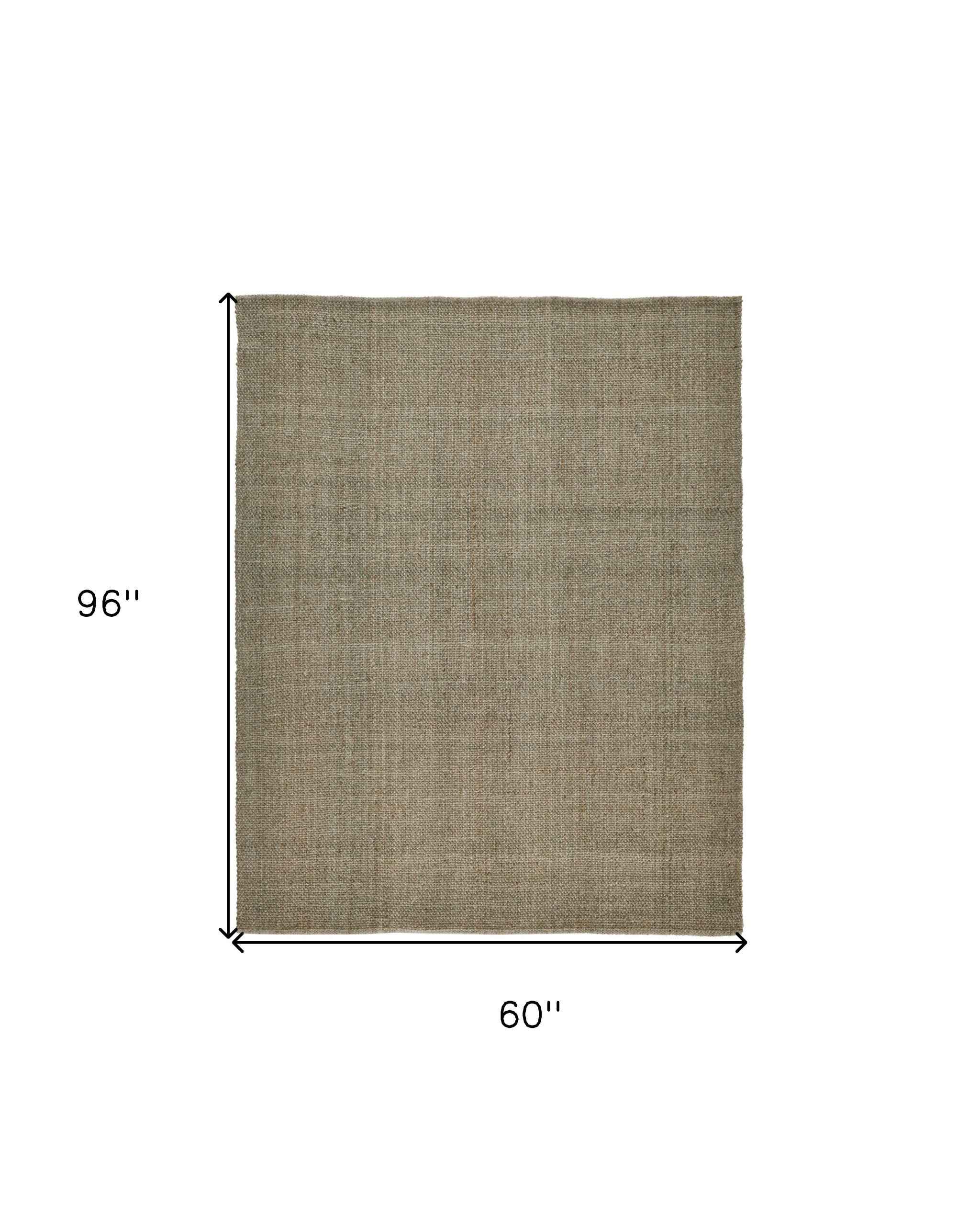 5' X 8' Green And Tan Hand Woven Area Rug