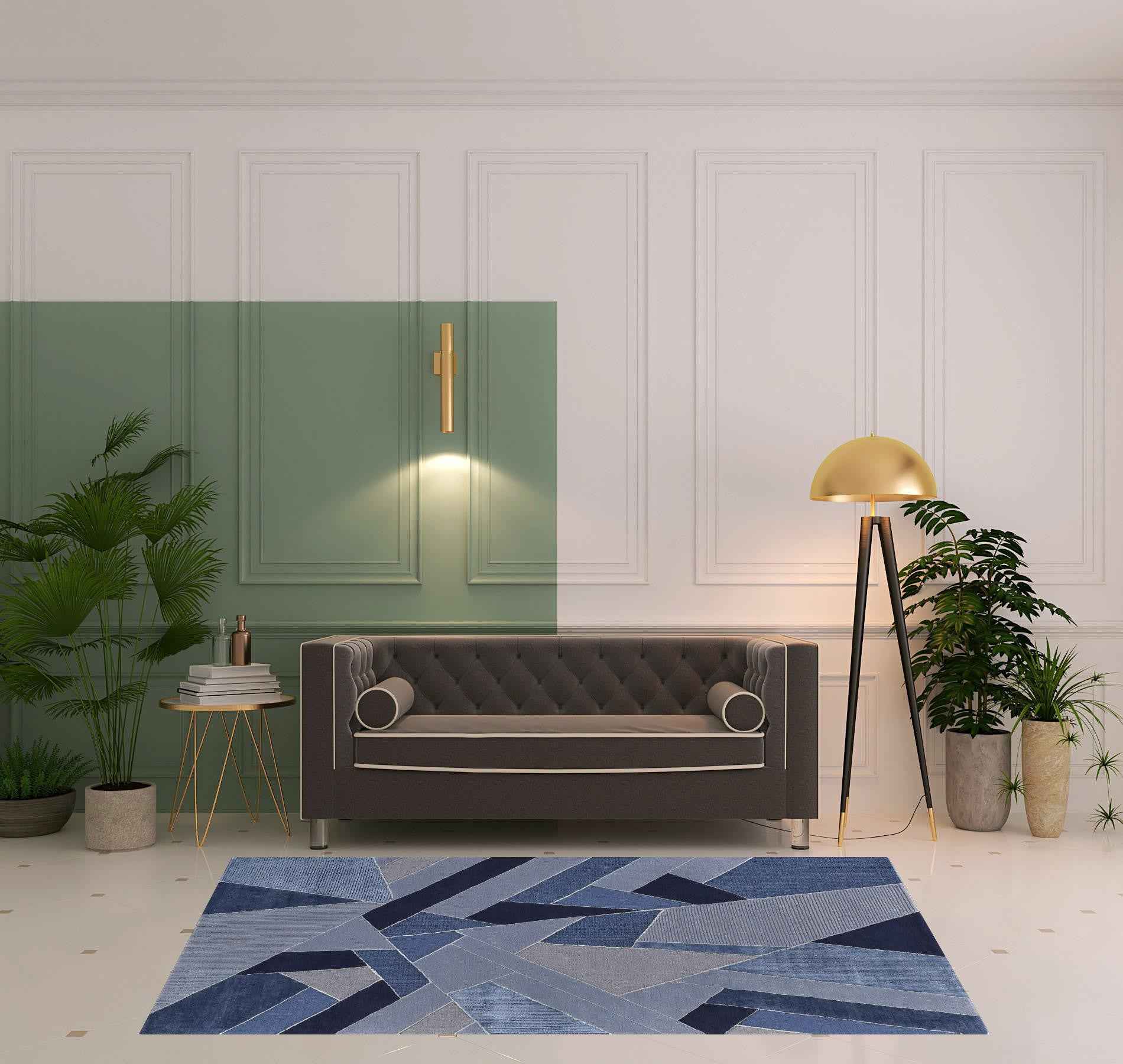 5' X 8' Blue And Silver Wool Geometric Tufted Handmade Area Rug