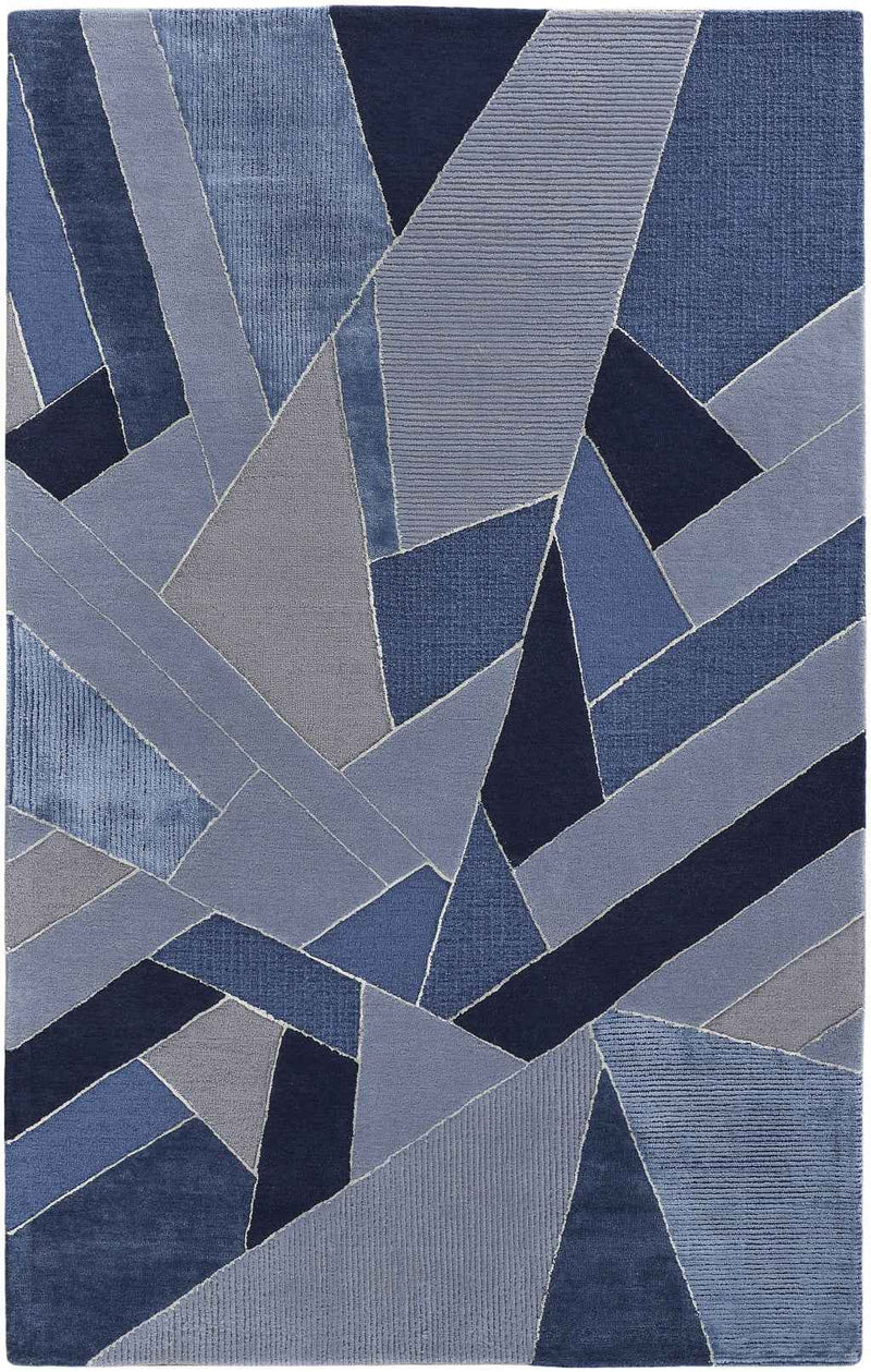 5' X 8' Blue And Silver Wool Geometric Tufted Handmade Area Rug
