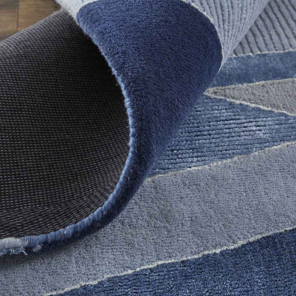 5' X 8' Blue And Silver Wool Geometric Tufted Handmade Area Rug