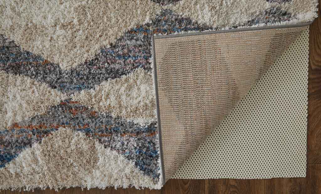 8' X 10' Tan Ivory And Blue Chevron Power Loom Stain Resistant Area Rug