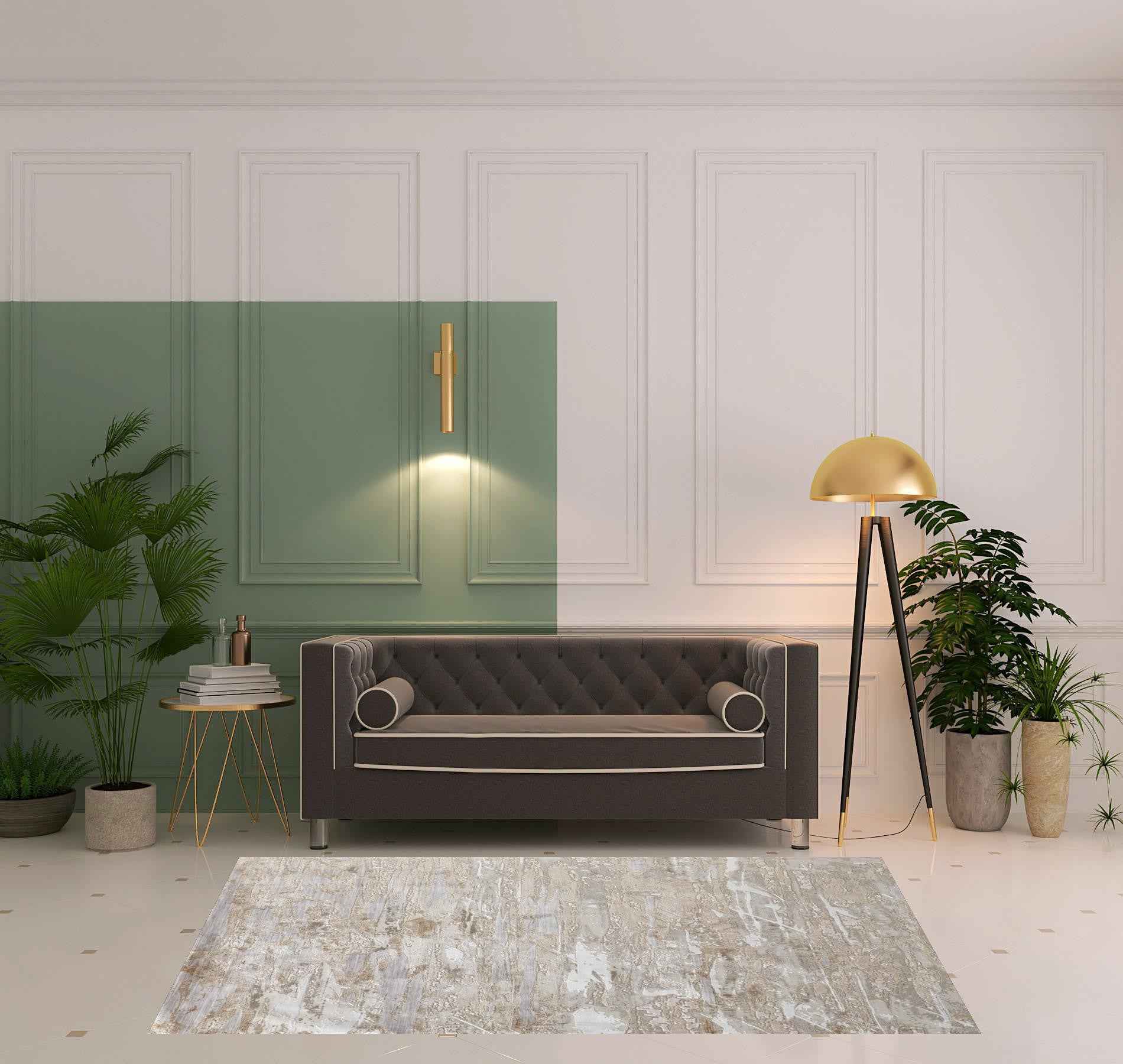 5' X 8' Tan And Ivory Abstract Power Loom Distressed Area Rug