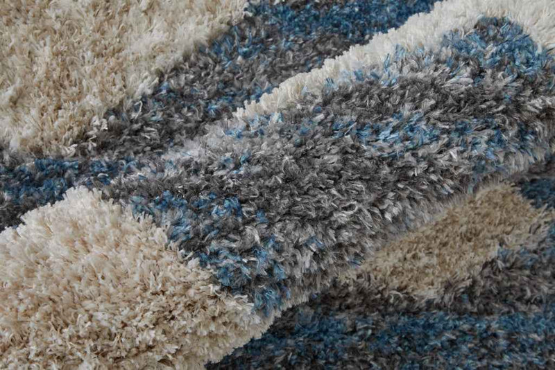 8' Ivory Gray And Blue Chevron Power Loom Stain Resistant Runner Rug