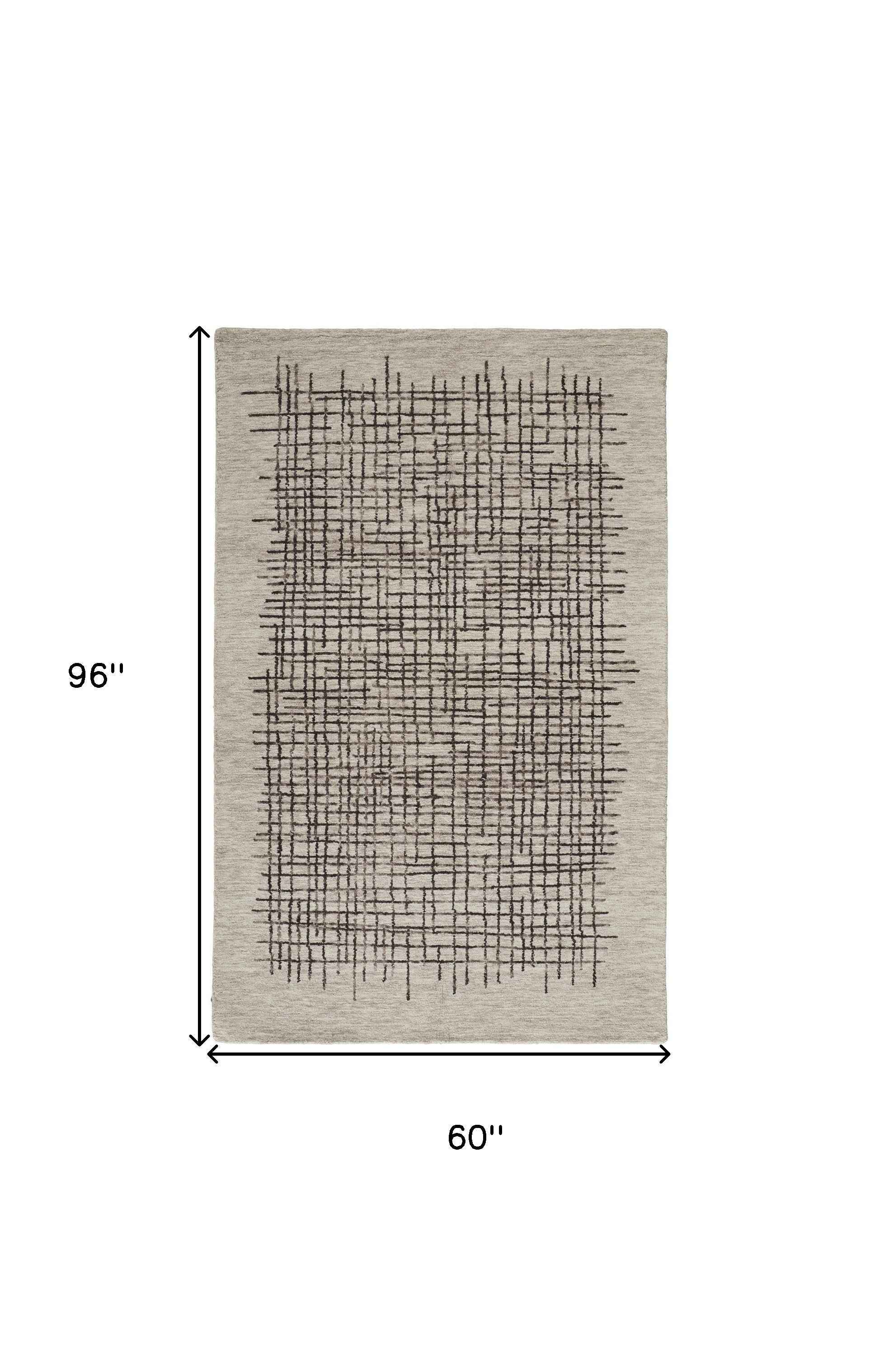 5' X 8' Tan And Brown Wool Plaid Tufted Handmade Stain Resistant Area Rug