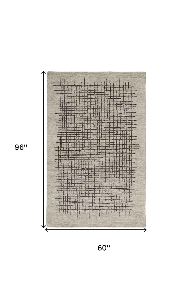 5' X 8' Tan And Brown Wool Plaid Tufted Handmade Stain Resistant Area Rug