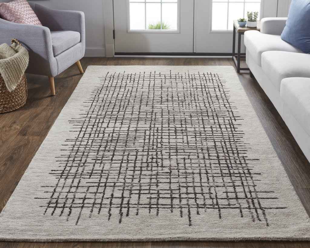 5' X 8' Tan And Brown Wool Plaid Tufted Handmade Stain Resistant Area Rug